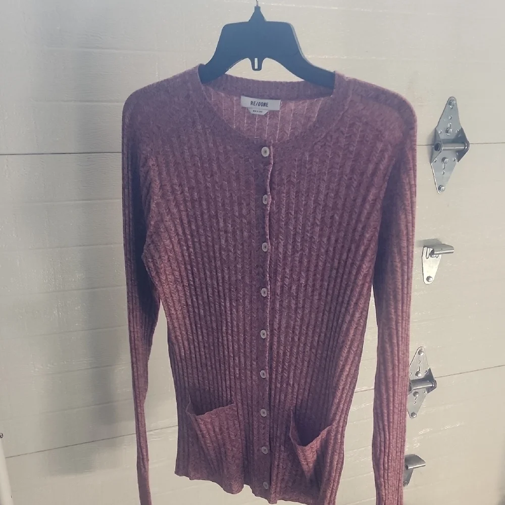 Re/Done Chevron Ribbed Knit Cardigan Size L